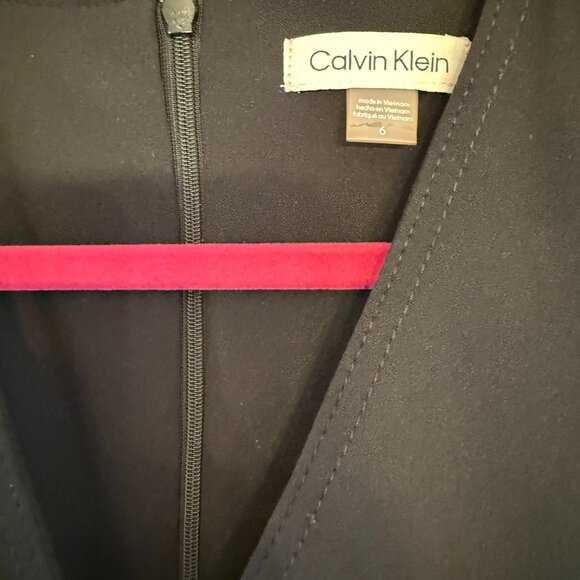 EUC Calvin Klein Surplice Buckle A-line Midi Work Dress Black (Size: 6) - Picture 3 of 5